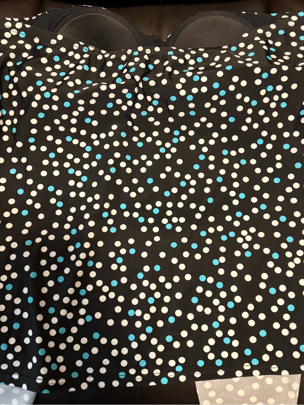 Kohl's Black White and Teal Polka Dot Swim Bandeau Bikini Top